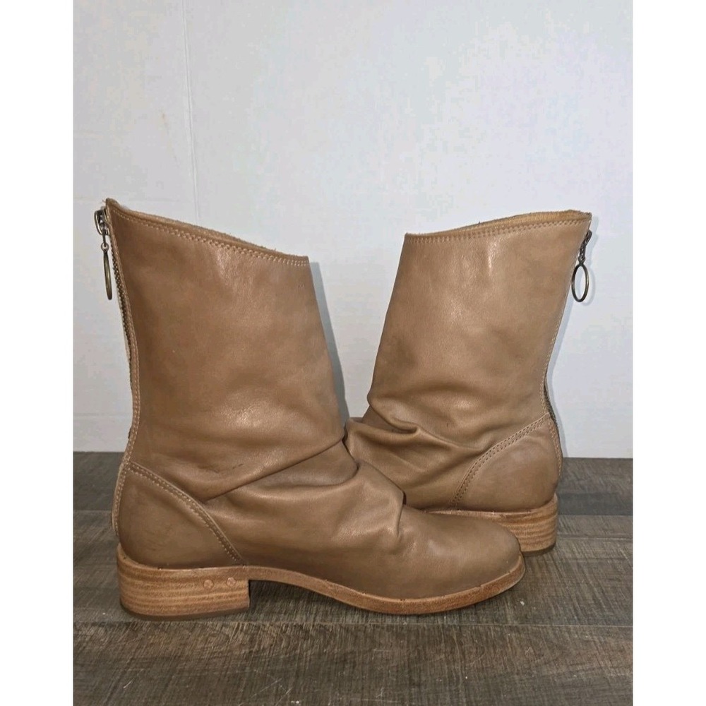 Beek Ostrich Mid Calf Boots Womens 6 Saddle Tan Leather Slouch Block Heel - Picture 7 of 12